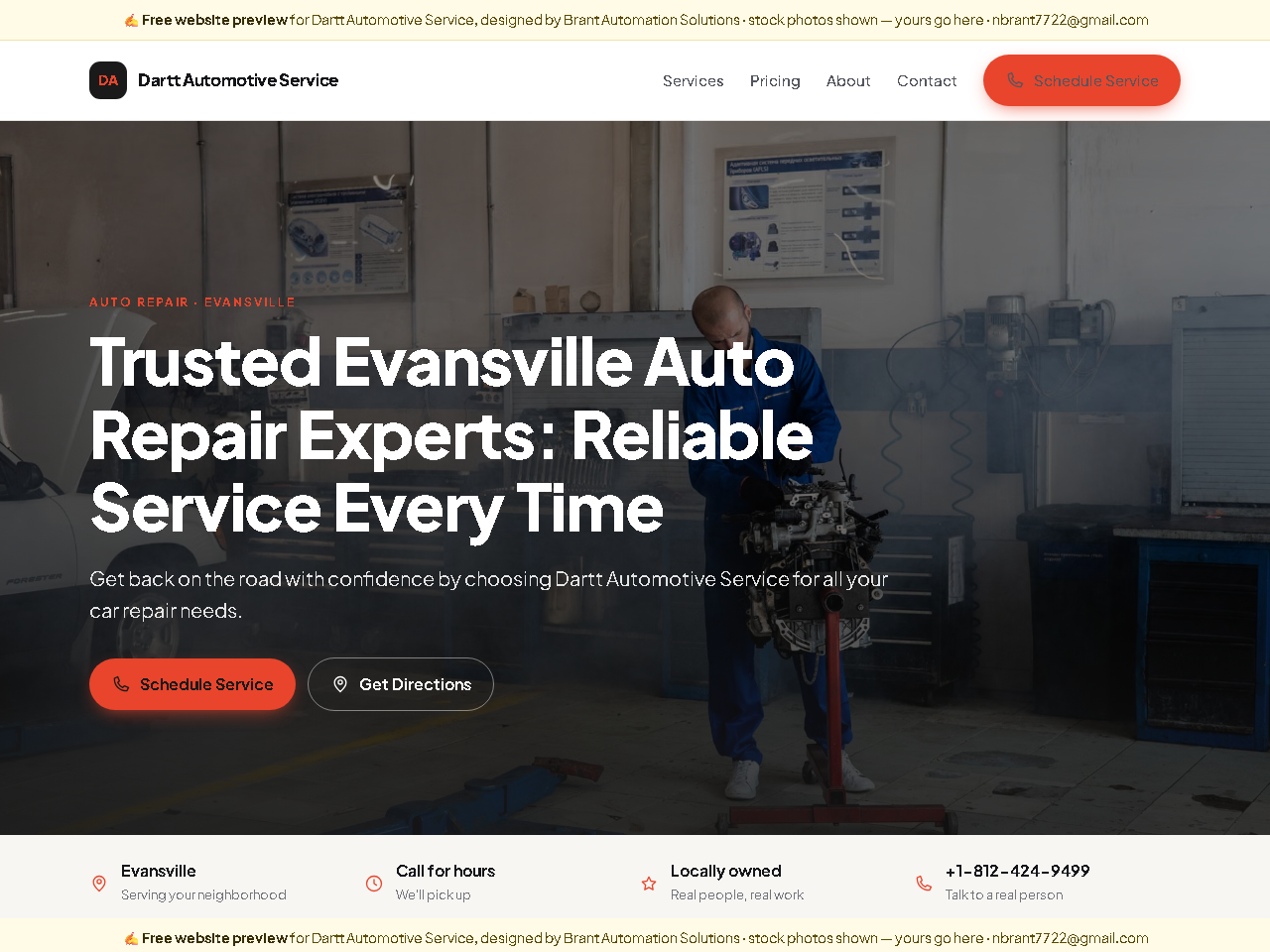 Website designed for Dartt Automotive Service