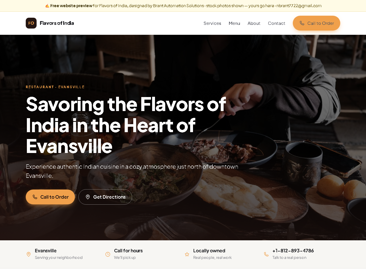 Website designed for Flavors of India