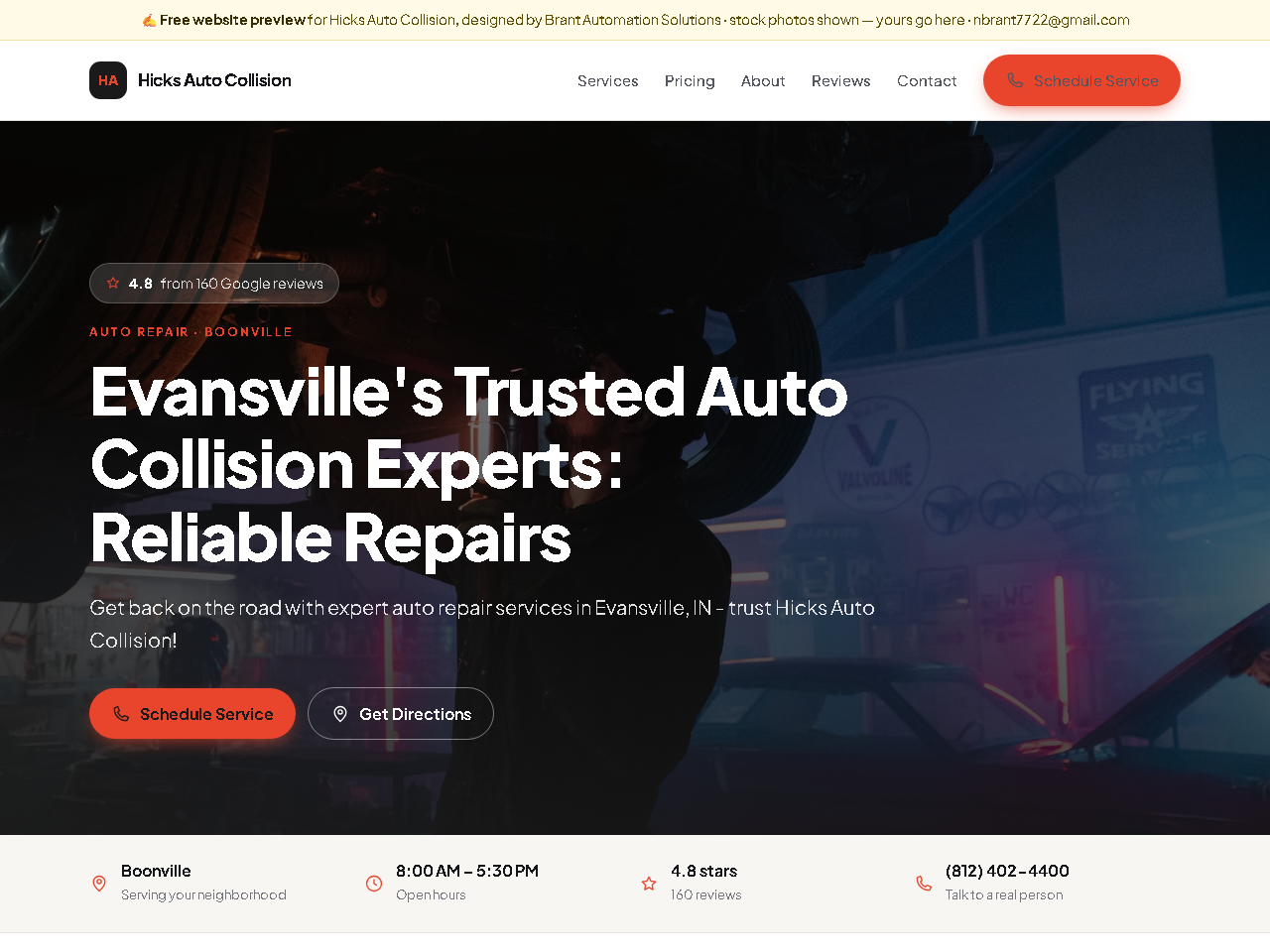 Website designed for Hicks Auto Collision