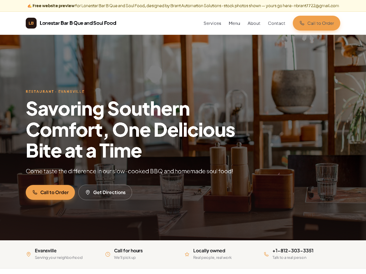 Website designed for Lonestar Bar B Que and Soul Food