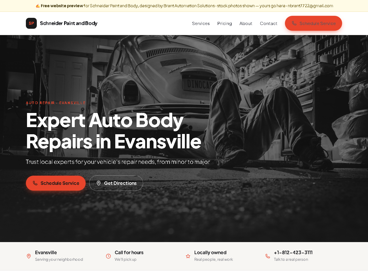 Website designed for Schneider Paint and Body